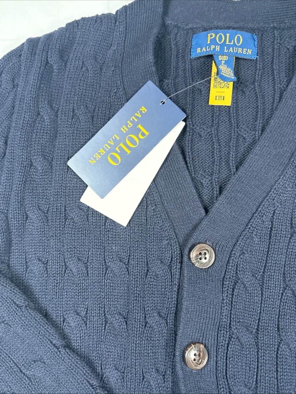 Polo by Ralph Lauren Boys Navy Cable-Knit Cardigan with Red Pony